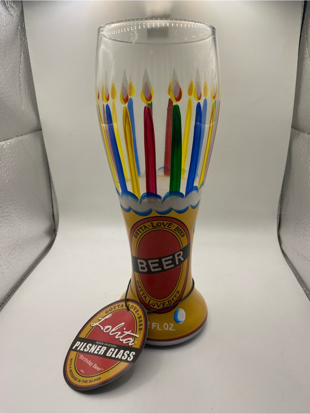 Lolita Birthday Yellow Pilsner Glass with Multicolor Candle Motif